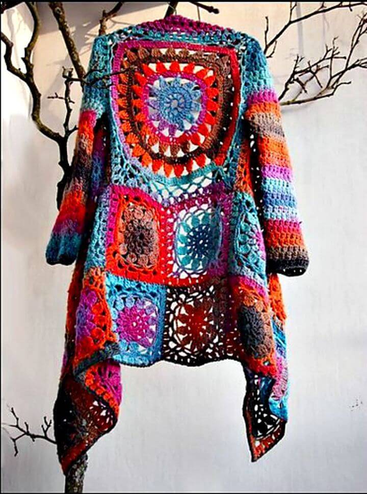 How To Free Crochet Flower Granny Square Jacket Pattern