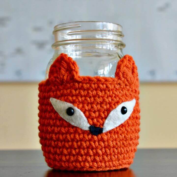 Free Crochet Fox Mason Jar Cosy Pattern