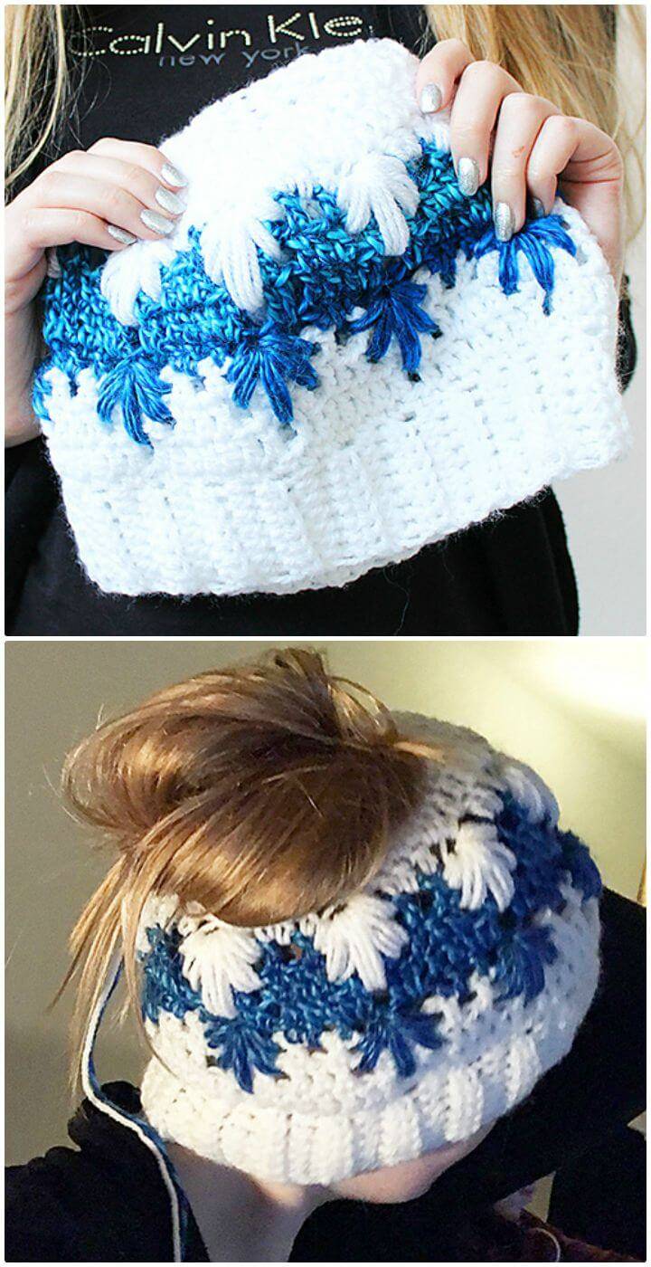 Free Crochet Frozen Winter (Bun) Hat Pattern