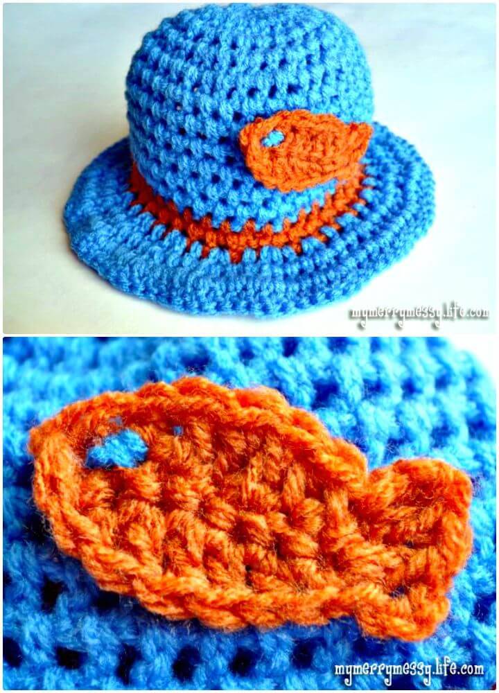 Crochet Gone Fishin’ Baby Sun Hat With Goldfish 