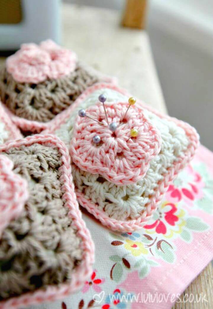 Easy Free Crochet Granny Square Pincushion Pattern