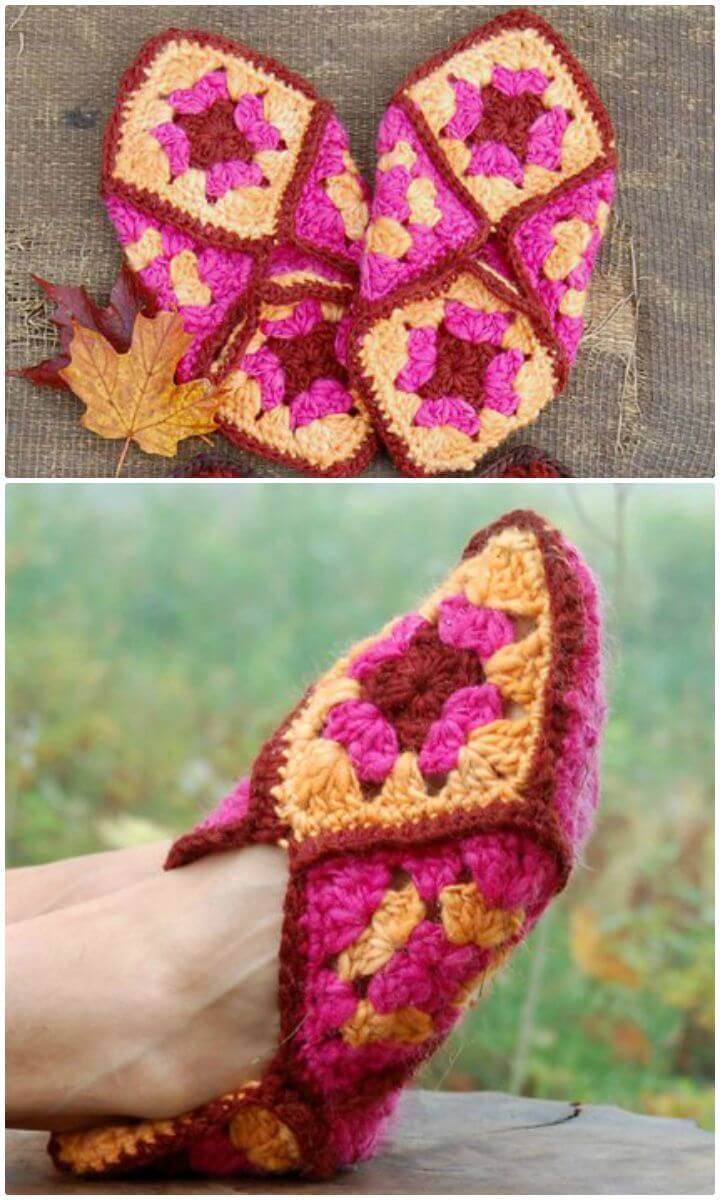 Easy Free Crochet Granny Square Shoes Pattern