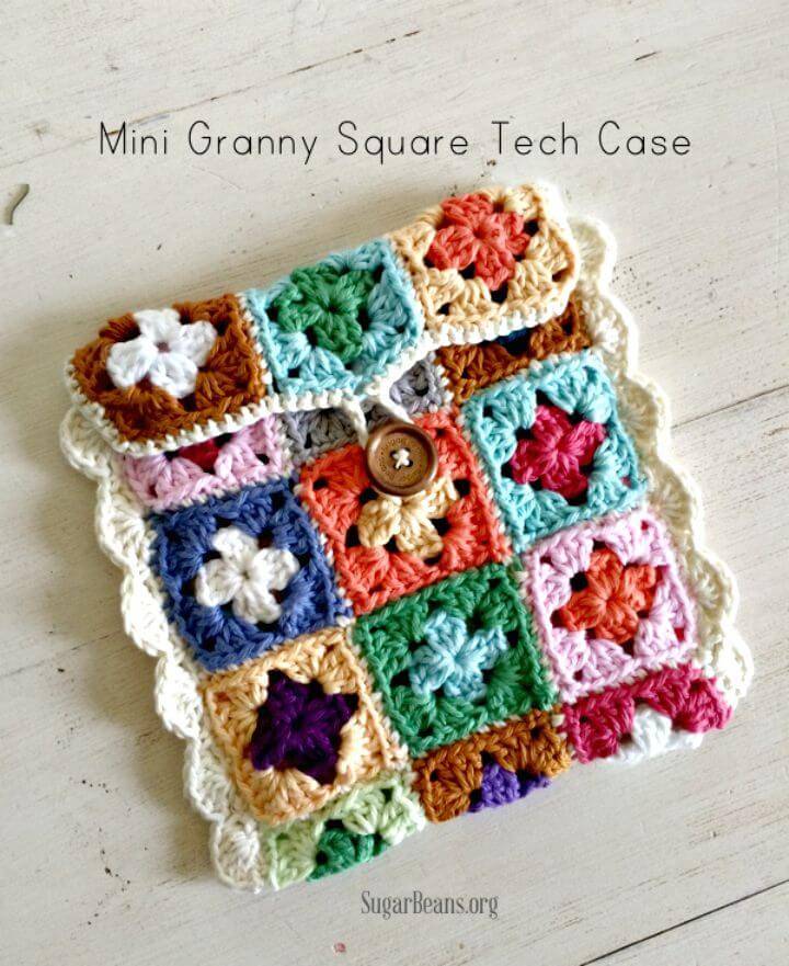 Easy Free Crochet Mini Granny Square Tech Case Tutorial + Pattern