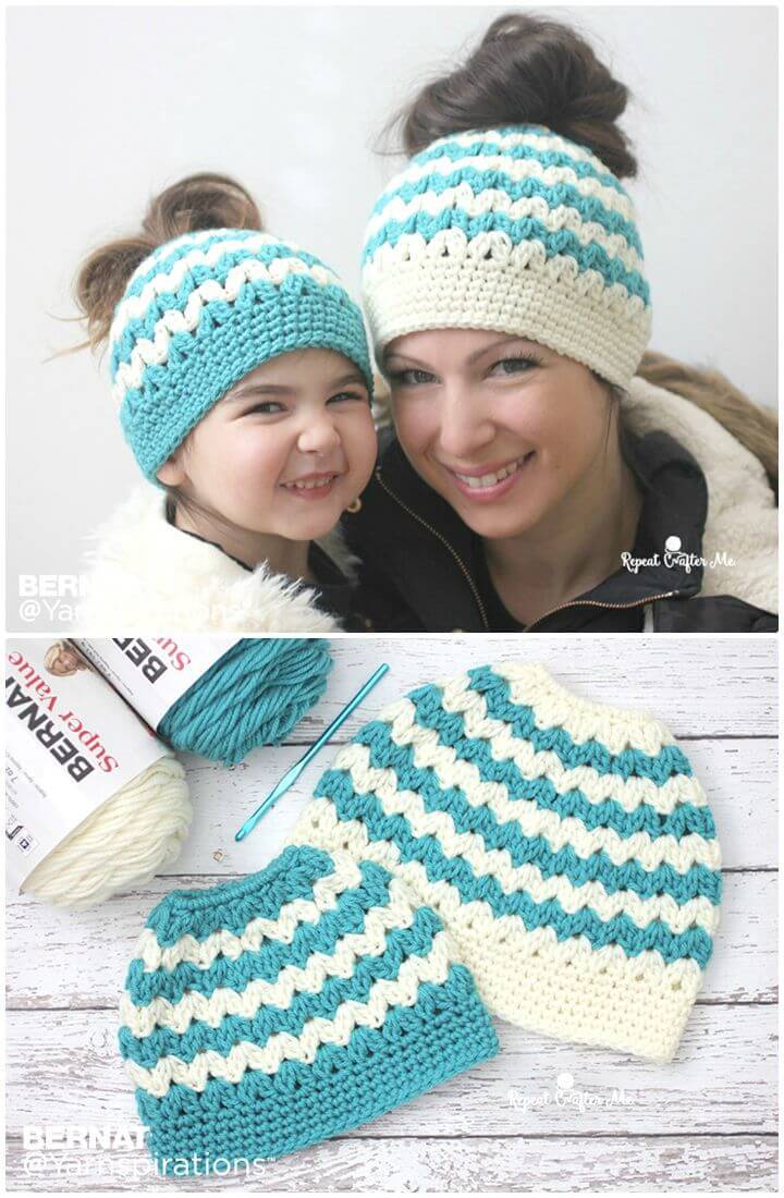 Simple Free Crochet Mommy And Me Messy Bun Hats