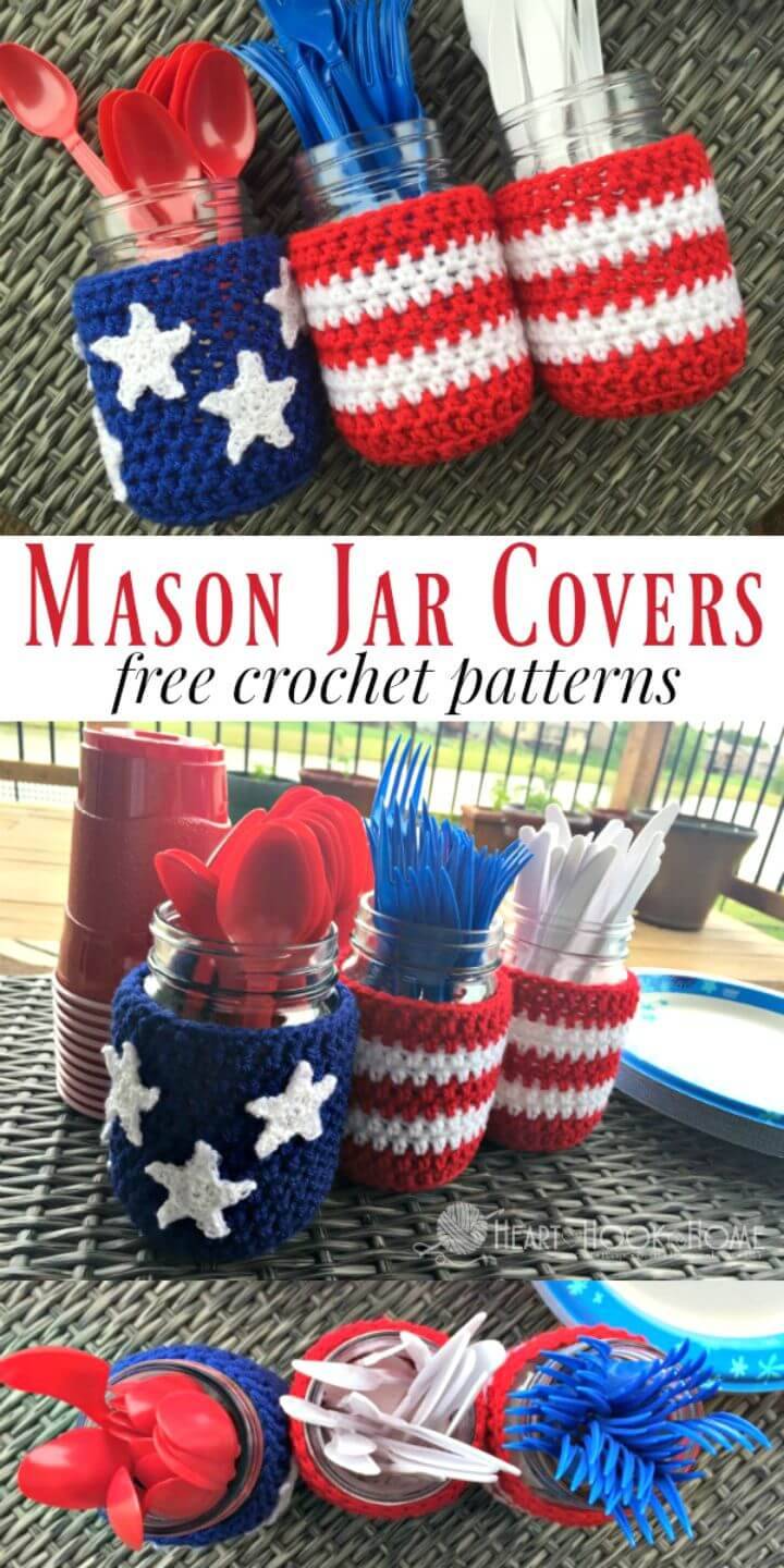 Free Crochet Patriotic Mason Jar Covers Pattern