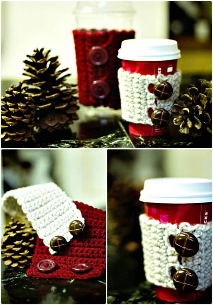 Free Crochet Red And White Coffee Cozy Pattern