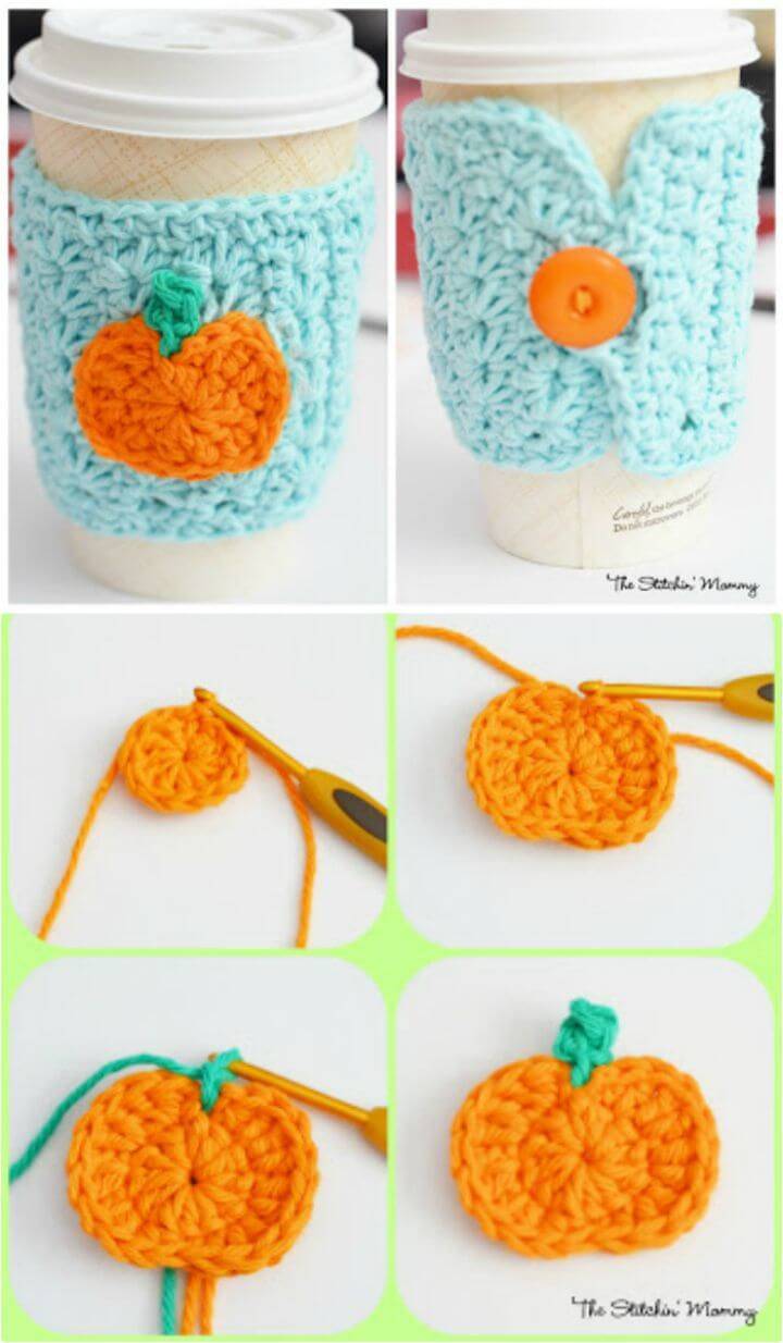 Easy Free Crochet Star Stitch Pumpkin Coffee Cozy Pattern