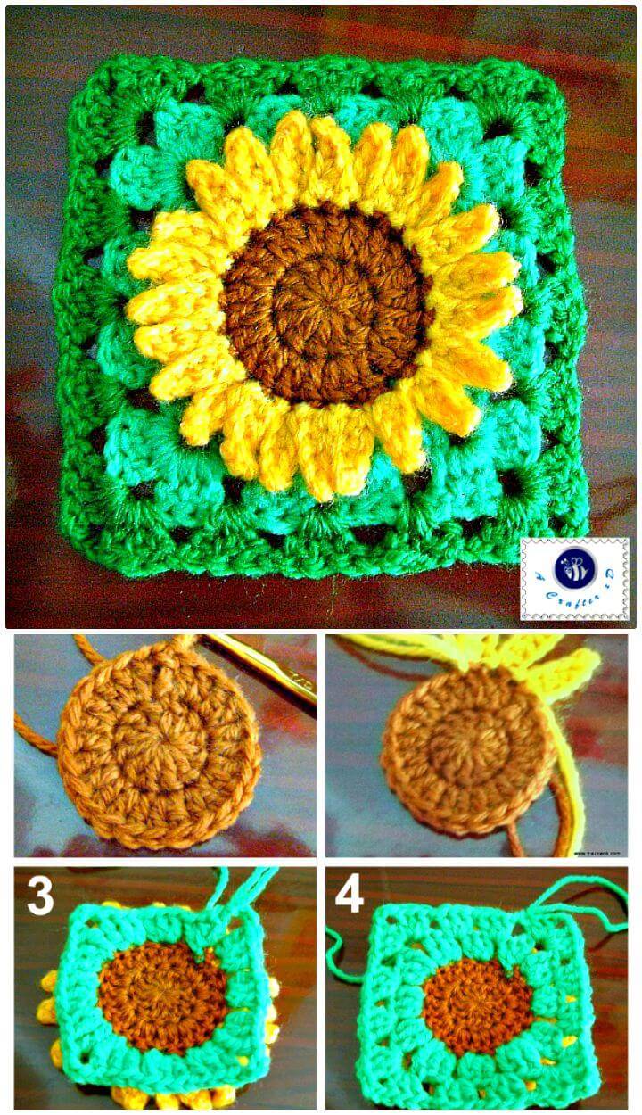 Free Crochet Sunflower Granny Square Pattern