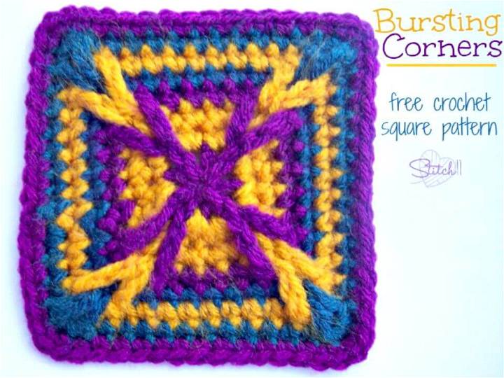 Free Crochet The Bursting Corners Granny Square Pattern
