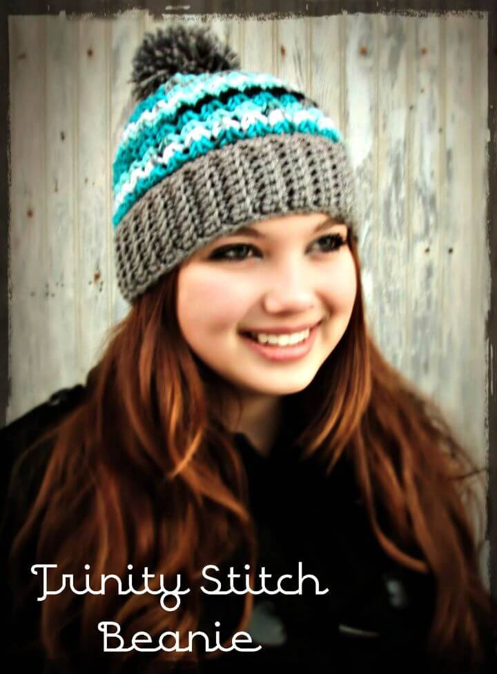 Easy Free Crochet Trinity Hat Beanie _ With Or Without Pom - Pom Pattern