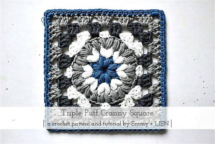 Easy Free Crochet Triple Puff Granny Square Pattern