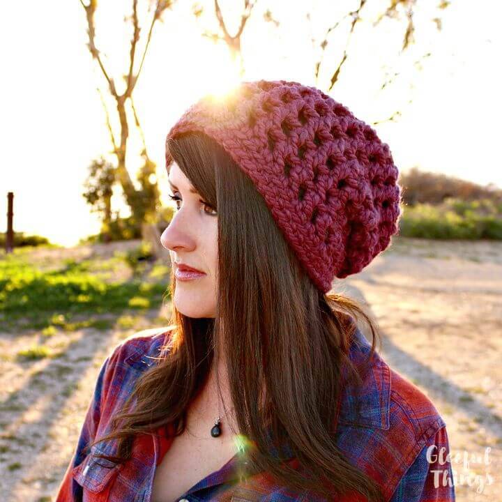 Simple And Easy Free Crochet Waffle Cone Slouchy Hat Pattern