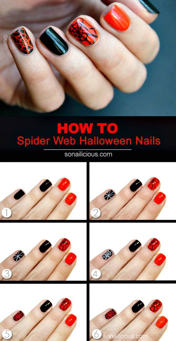Super Easy Halloween Spider Web Nail Art