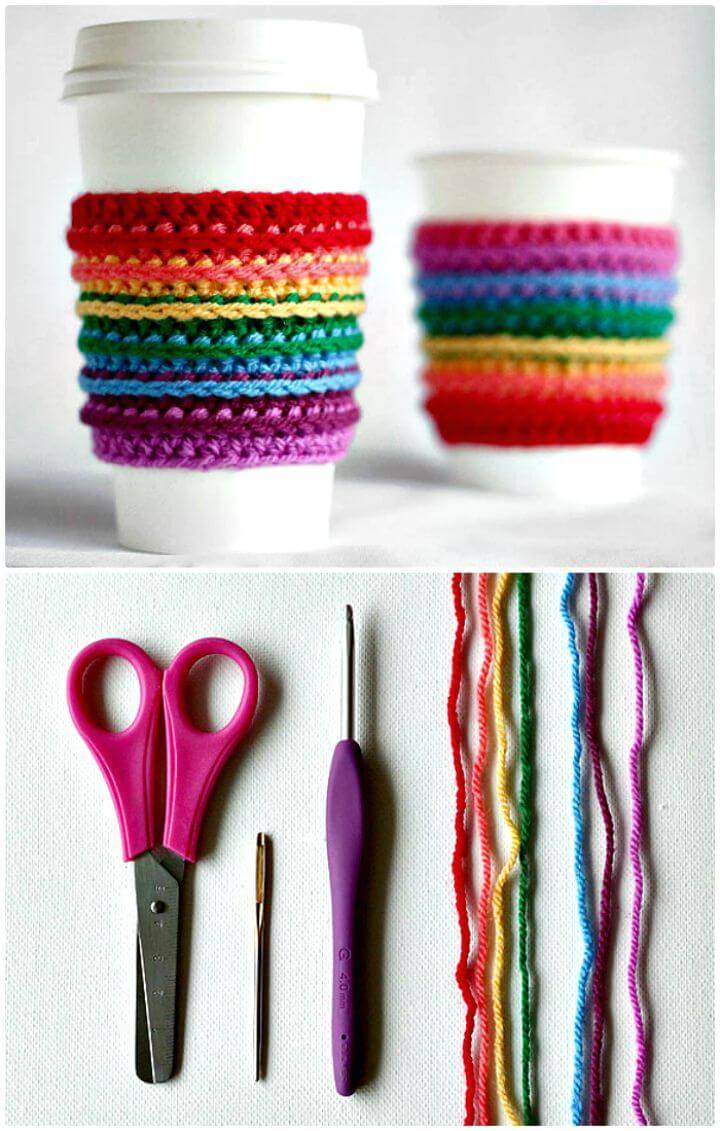 How To Free Crochet A Rainbow Cup Cozy Pattern