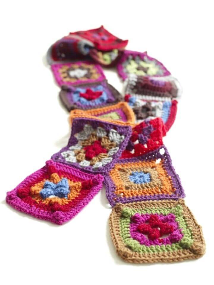 Easy Free Crochet Granny Squares Scarf Pattern