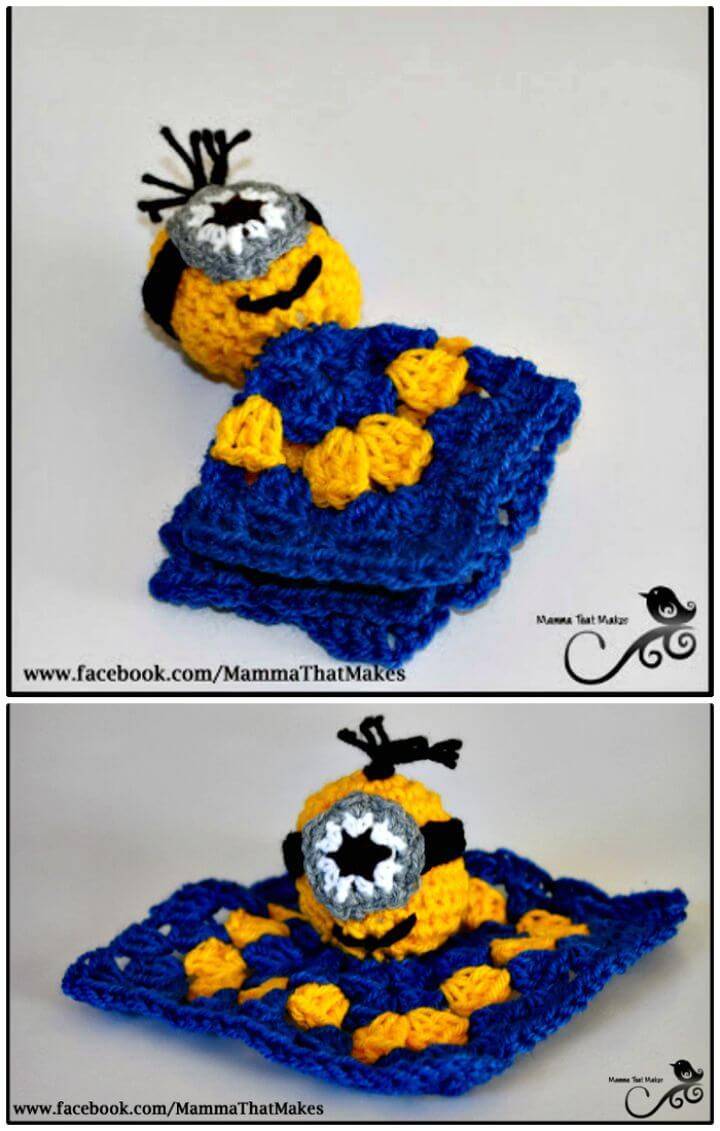 Free Crochet Minion Mini Lovey Snug Blanket Pattern