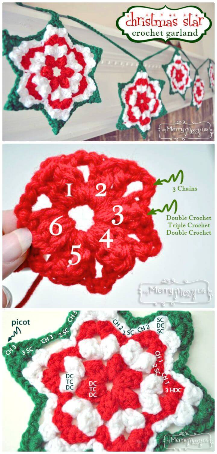 Crochet Christmas Star Granny Garland – Free Pattern