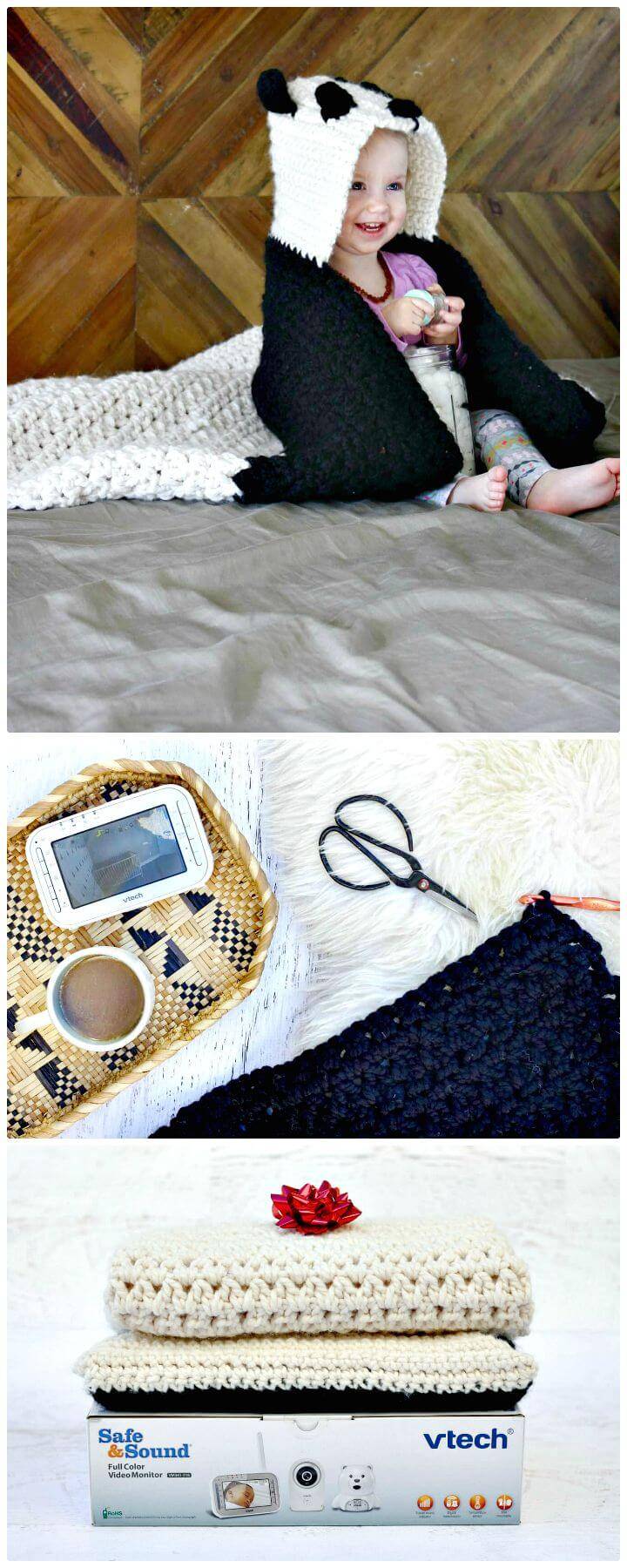 Easy Crochet Panda Hooded Baby Afghan – Free Pattern