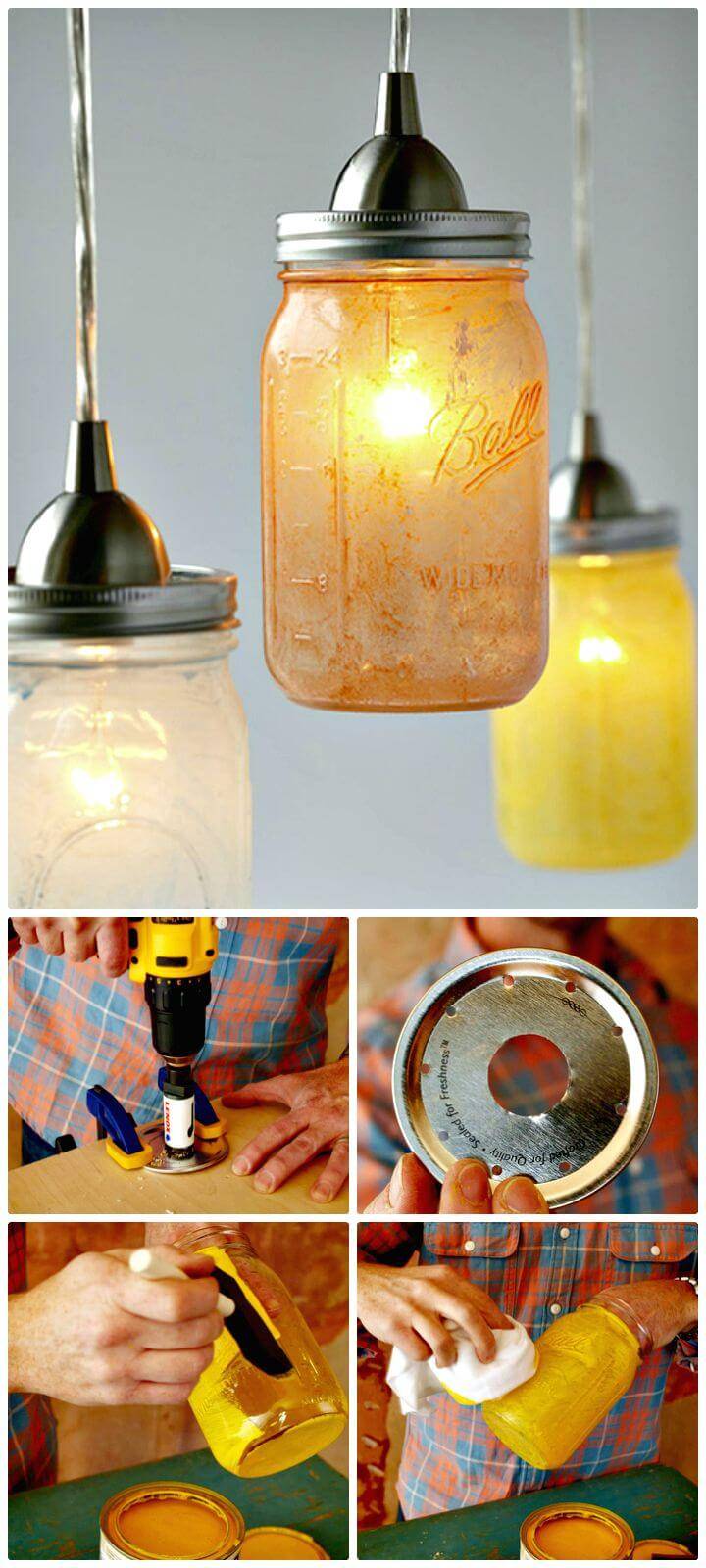 How To Make Glass Mason Jar Pendant Lights - DIY Mason Jar Crafts
