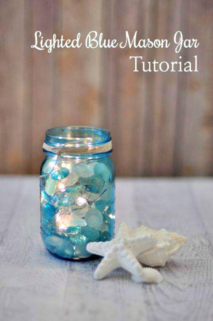 Easy DIY Lighted Blue Mason Jar Gifts 