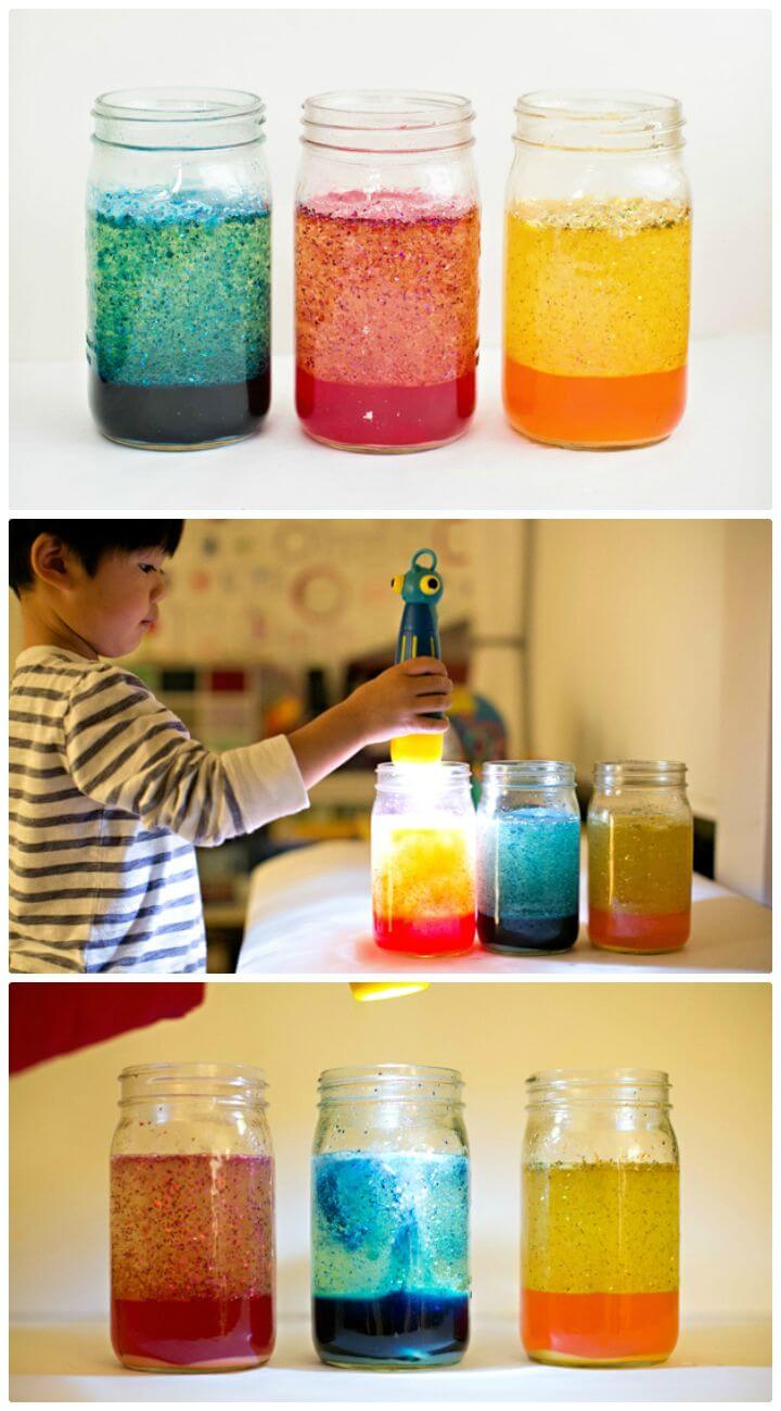 Easy To DIY Mason Jar Glitter Lava Lamps - Homemade Lights
