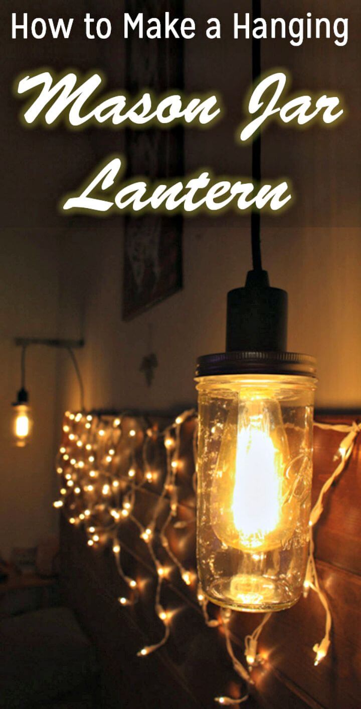 Easy to make Mason Jar Hanging Light Fixture - Inexpensive DIY Home Decor with Lights
