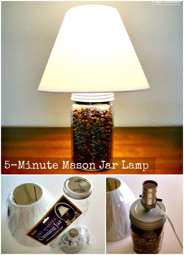 DIY Mason Jar Lamp In 5-Minute - Mason Jar Crafts

