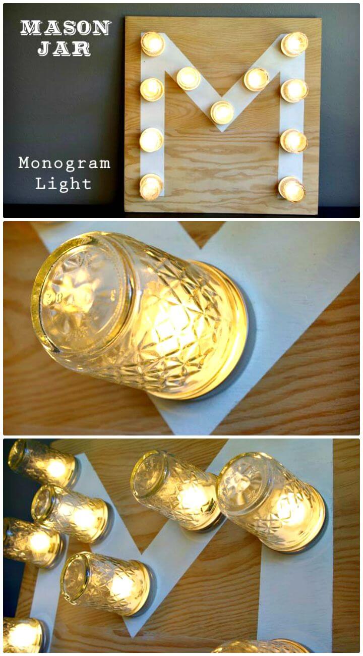 DIY Mason Jar Monogram Light - Indoor Lighting Ideas 