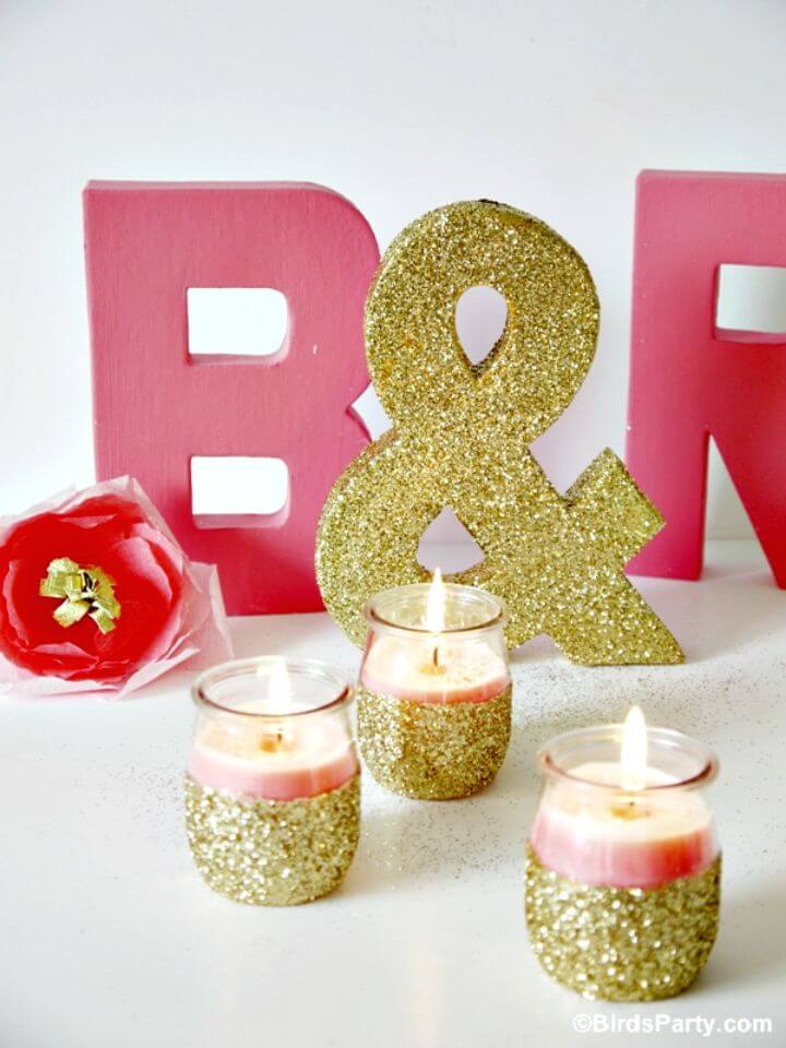 Easy DIY Pink Candles And Glitter Candle Holders - Inexpensive Home Decor with Lights
