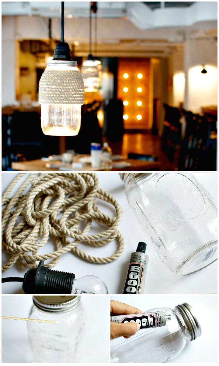 Easy DIY Rope Wrapped Mason jar Lights - Mason Jar Crafts
