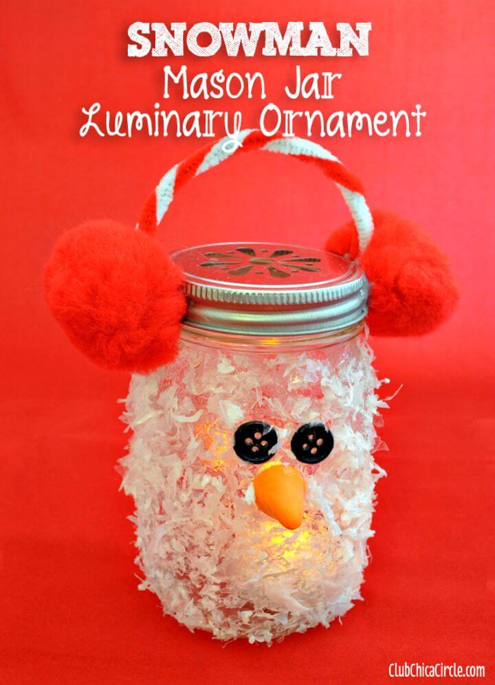 How To Make Snowman Mason Jar Luminary Ornament - DIY