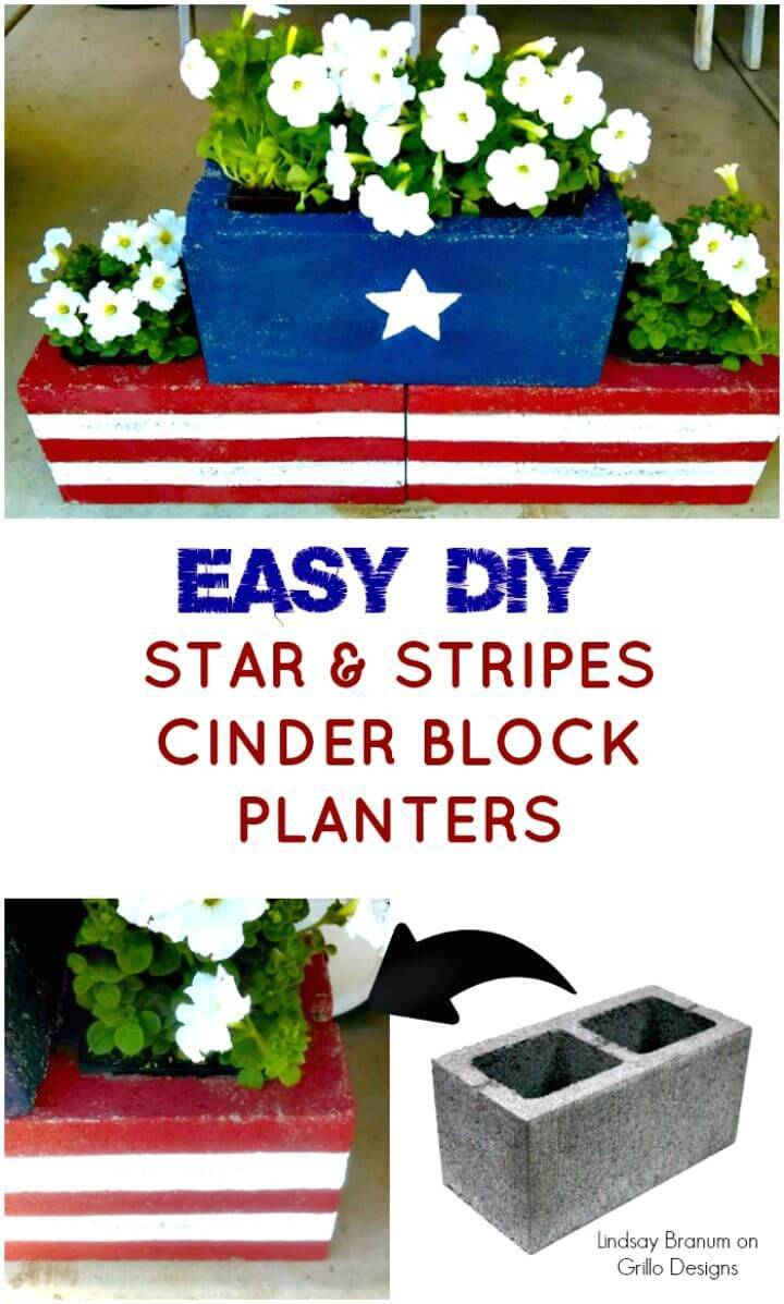 DIY Stars And Stripes Cinder Block Planters - Free Tutorial
