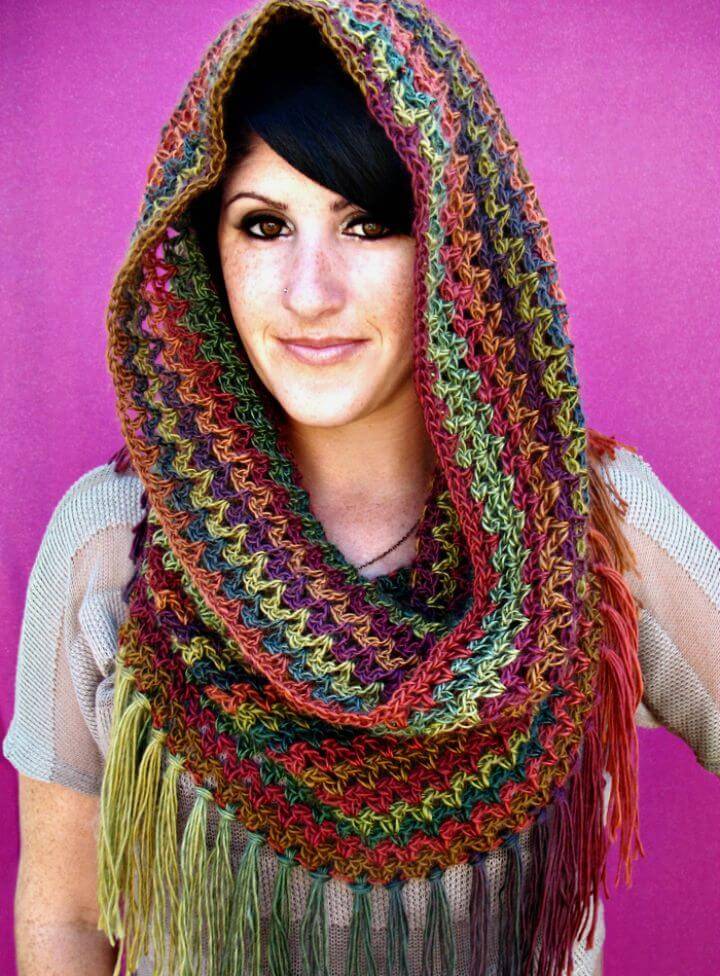Easy Free Crochet Mountains Hooded Cowl Pattern