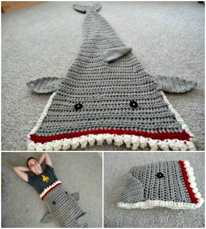 Easy Free Crochet Shark Blankets Pattern