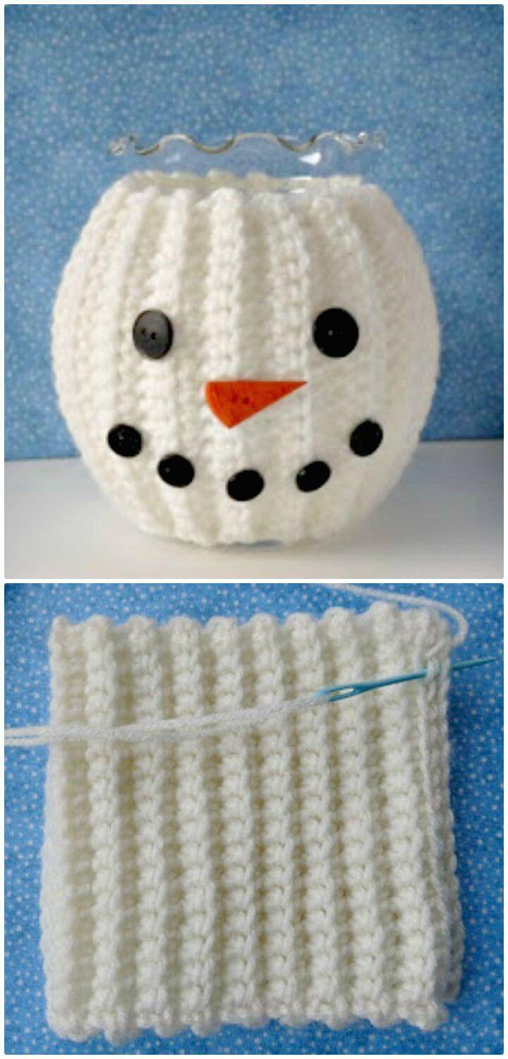 Free Crochet Snowman Jar Cozy Pattern