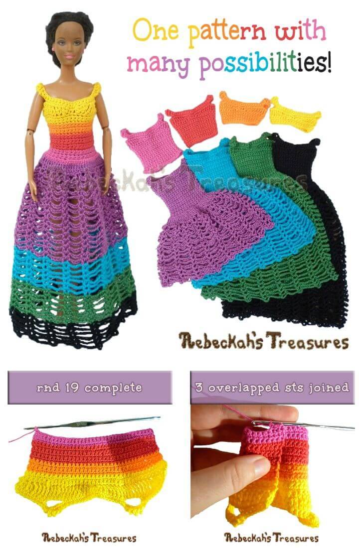 Free Crochet 8 In 1 Fashion Doll Brassieres To Dresses Pattern
