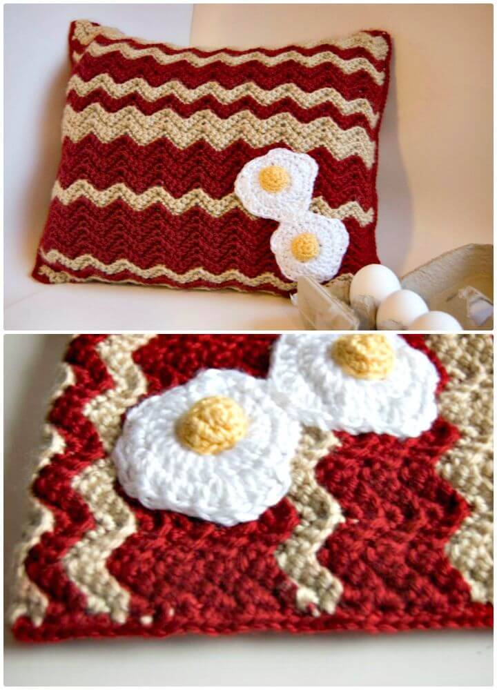 Crochet Bacon And Eggs Pillow - Free Pattern