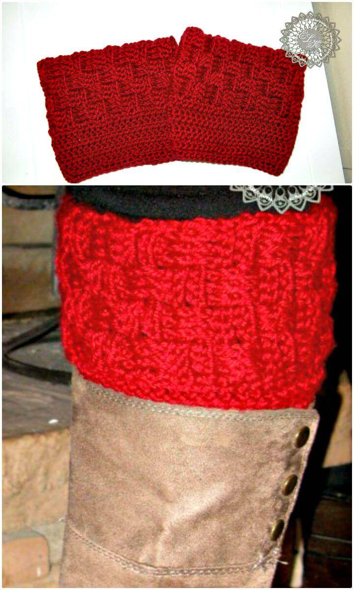 How To Free Crochet Basket Weave Boot Cuff Pattern