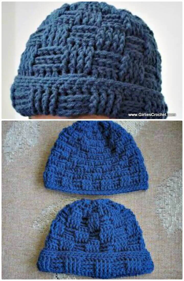 Crochet Basket Weave Hat For Men - Free Pattern