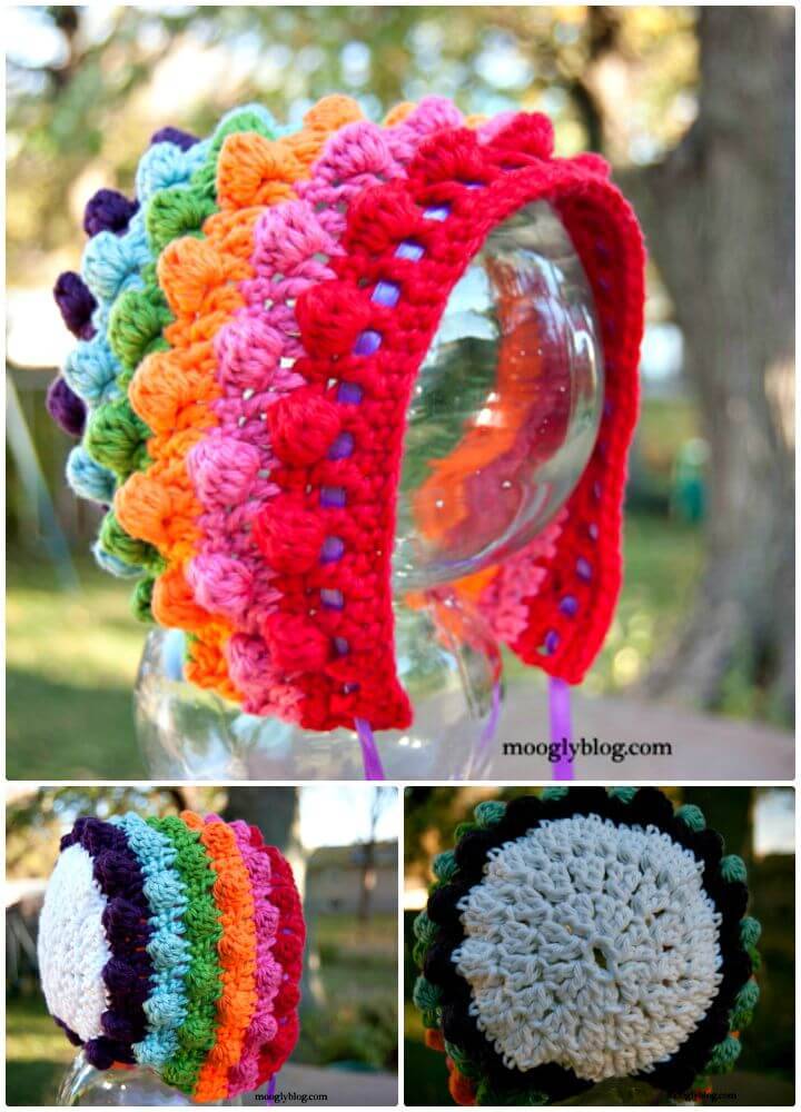 Crochet Blackberry Salad Striped Baby Bonnet - Free Pattern