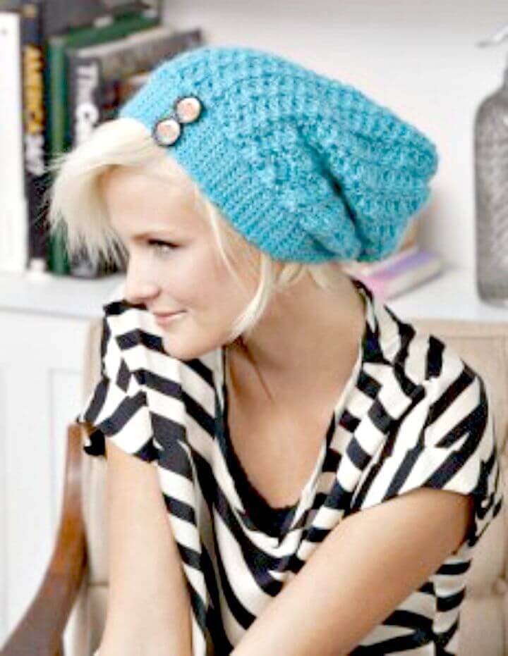 How To Free Crochet Blue Slouchie Beanie Pattern