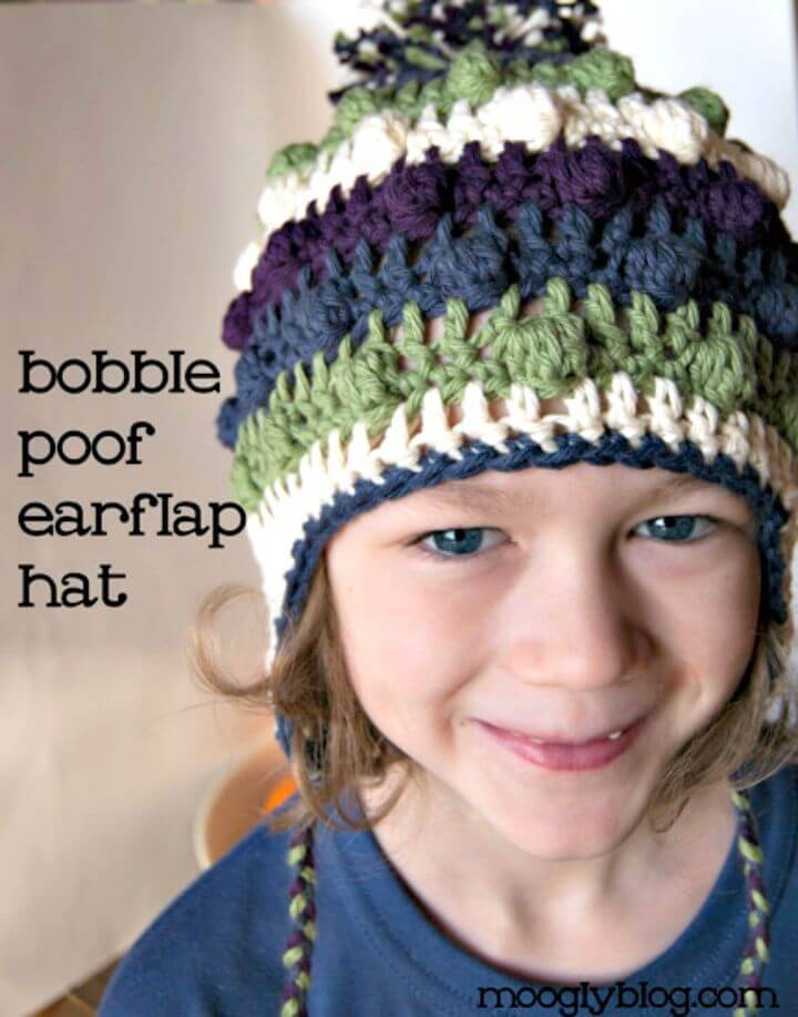 Crochet Bobble Poof Ear-Flap Hat - Free Pattern