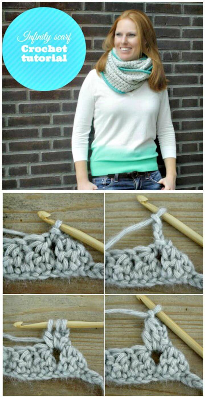 How To Crochet Bobble Stitch Infinity Scarf - Free Pattern