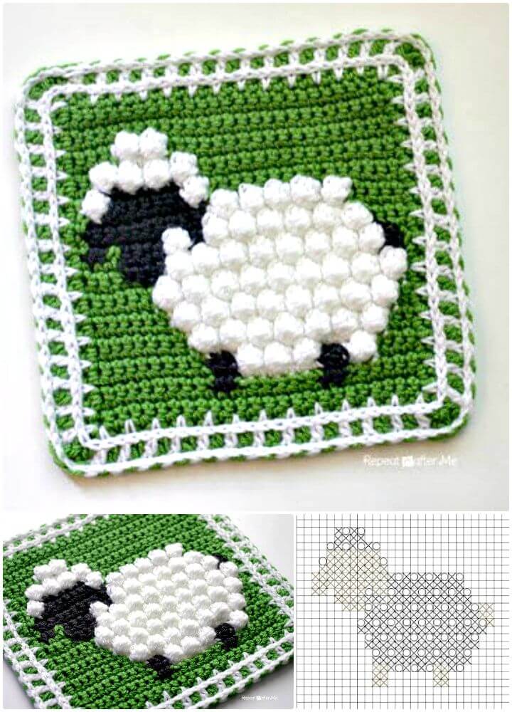 How To Crochet Bobble Stitch Sheep Square - Free Pattern