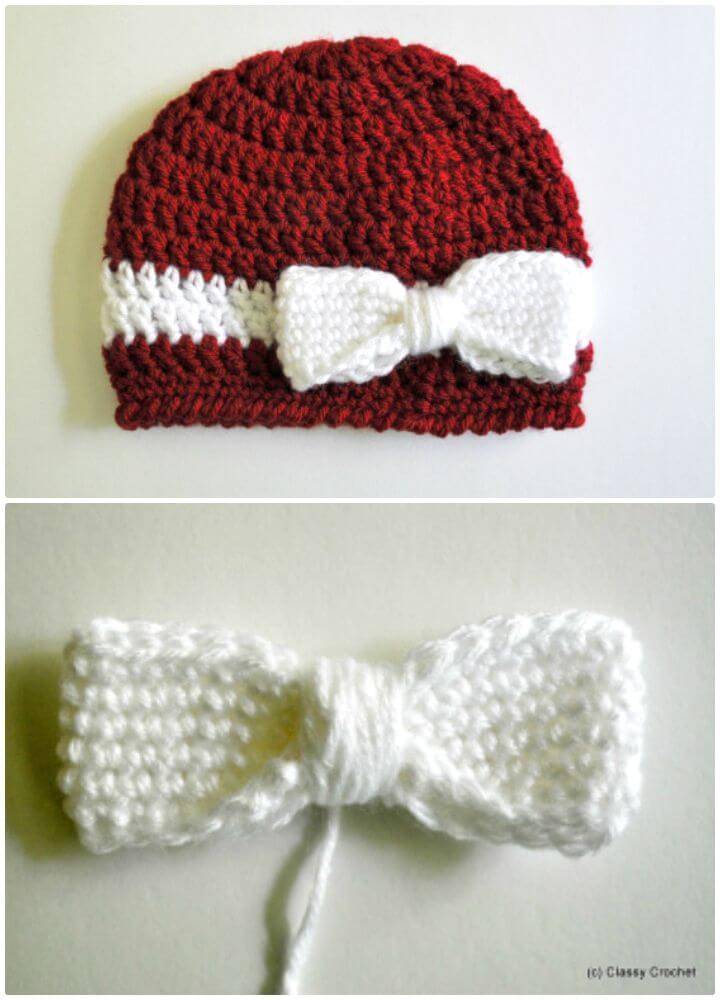 Easy Free Crochet Bow And Ribbon Baby Hat Pattern