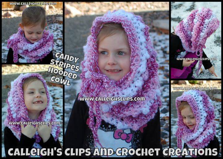 Free Crochet Candy Stripes Hooded Cowl Pattern