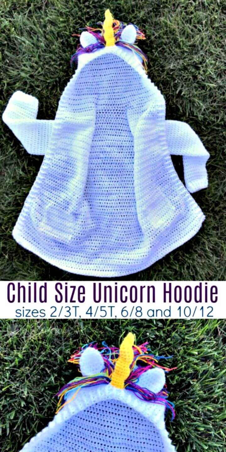 Easy Free Crochet Child Size Unicorn Hoodie Pattern