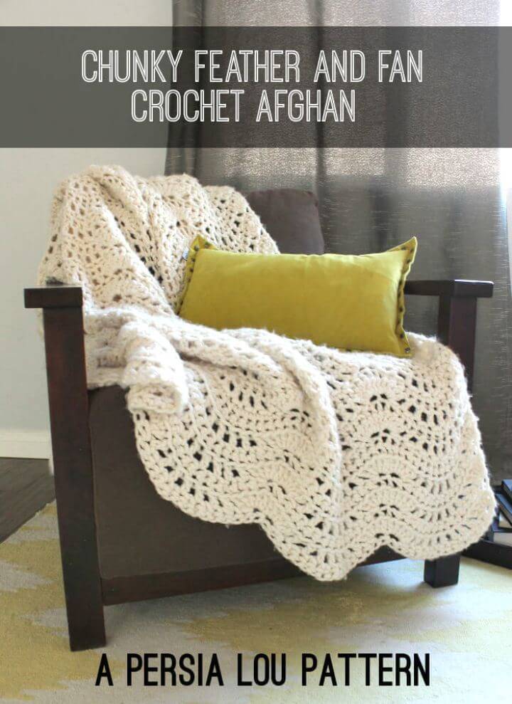 Easy Free Crochet Chunky Feather And Fan Afghan Blanket Pattern