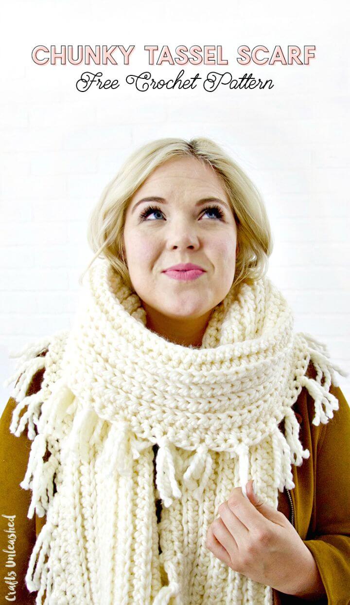 How To Crochet Chunky Tassel Scarf - Free Pattern