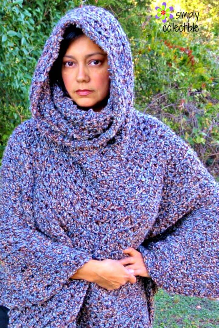 Easy Free Crochet Cowl Hooded Poncho Pattern